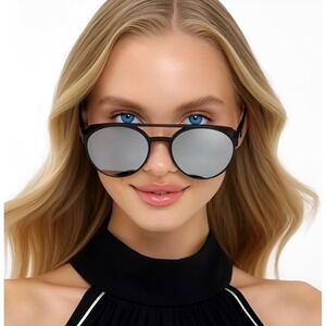 Fashion Women Sunglasses Black Frame Silver Mirror Lens Side Designer Hippie New